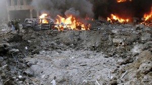 Il cratere dell'attentato a Rafic Hariri nel 2005