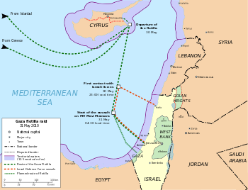 La mappa del raid di Freedom Flotilla