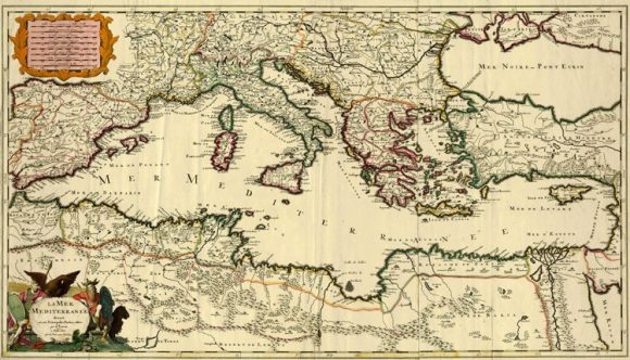 Antica mappa del Mediterraneo, 1700...