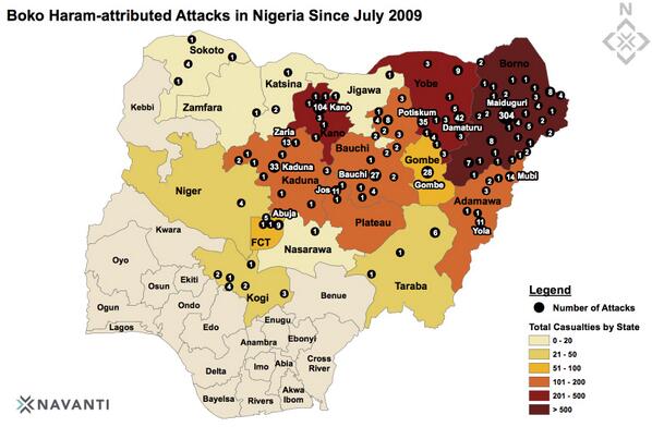 Gli attacchi di Boko Haram in nNigeria dal 2009 